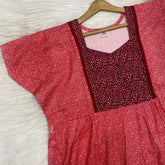 Frock Feeding Nighty, Free Size, Ankle Length, Tie-Up, Puff Sleeve Sleepwear in Softest Cotton Fabric (Bra Size 34"-38" | 50”-52″ length)